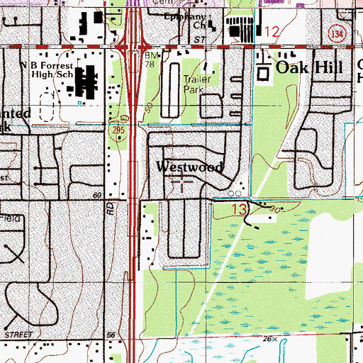 Topographic Map of Westwood, FL