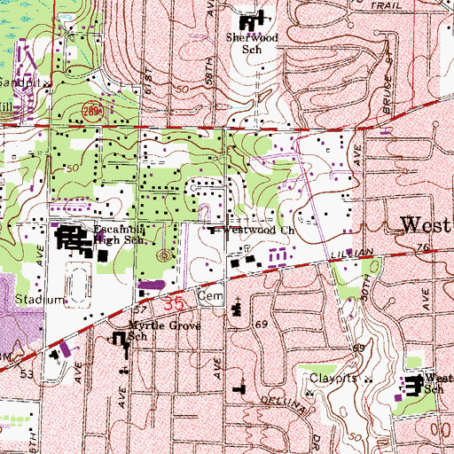 Topographic Map of Westwood Church, FL