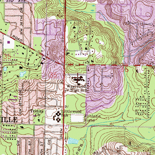 Topographic Map of Westwood Middle School, FL