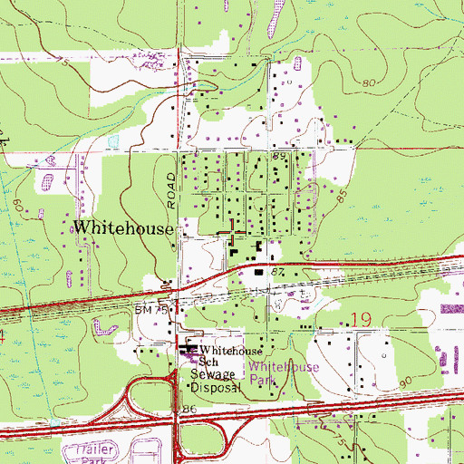 Topographic Map of Whitehouse, FL