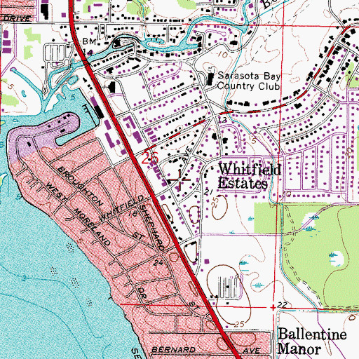 Topographic Map of Whitfield Estates, FL