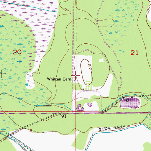Topographic Map of Whitten Cemetery, FL