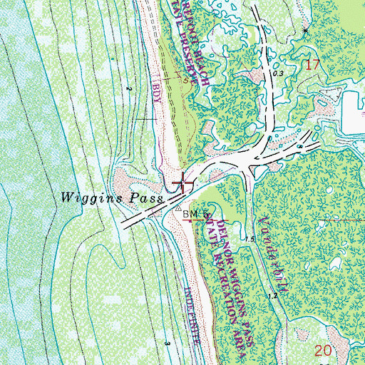 Topographic Map of Wiggins Pass, FL
