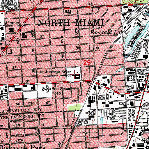 Topographic Map of W J Bryan Elementary School, FL