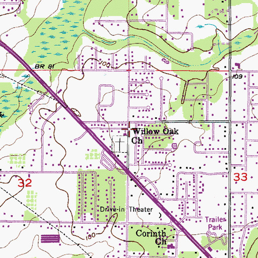 Topographic Map of Willow Oak Church, FL