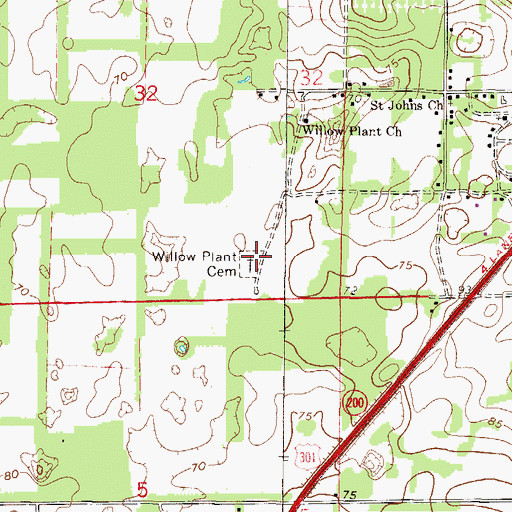 Topographic Map of Willow Plant Cemetery, FL