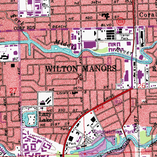 Topographic Map of Wilton Manors, FL