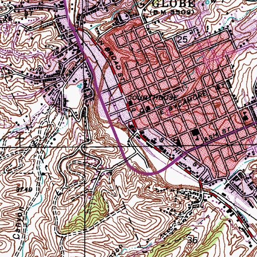 Topographic Map of Globe, AZ