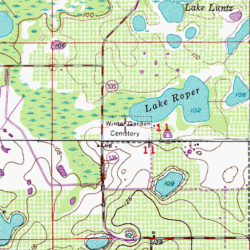 Topographic Map of Winter Garden Cemetery, FL