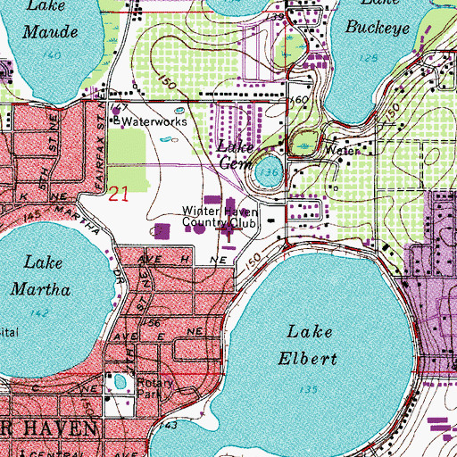 Topographic Map of Winter Haven Country Club, FL