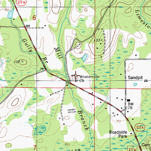 Topographic Map of Winterville Church, FL
