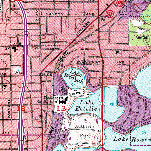 Topographic Map of Lake Winyah, FL