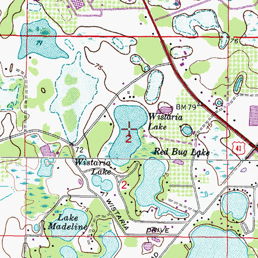 Topographic Map of Wistaria Lake, FL