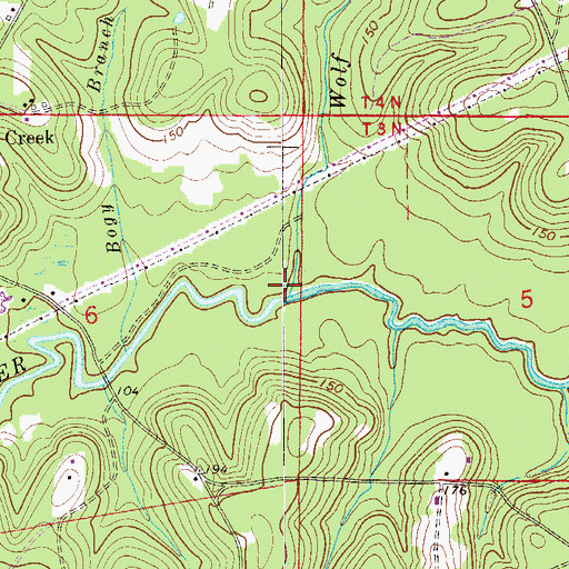 Topographic Map of Wolf Branch, FL