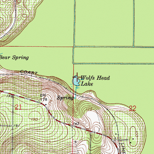 Topographic Map of Wolfs Head Lake, FL