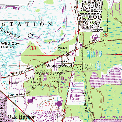 Topographic Map of Wonderwood, FL