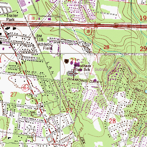 Topographic Map of Woodham High School, FL