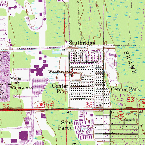 Topographic Map of Woodhaven Church, FL