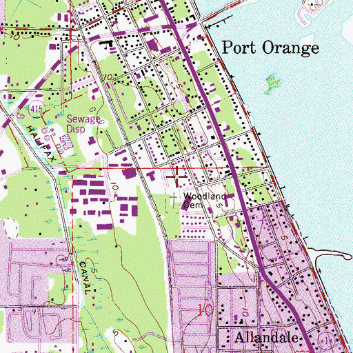Topographic Map of Woodland Cemetery, FL