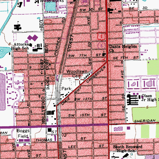 Topographic Map of Woodlawn Cemetery, FL
