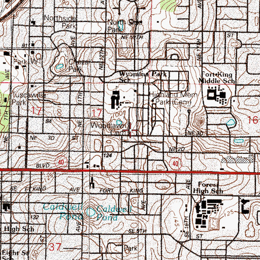 Topographic Map of Woodlawn Cemetery, FL