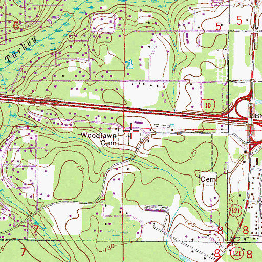 Topographic Map of Woodlawn Cemetery, FL