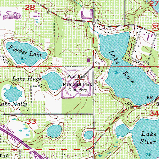 Topographic Map of Woodlawn Memorial Park Cemetery, FL