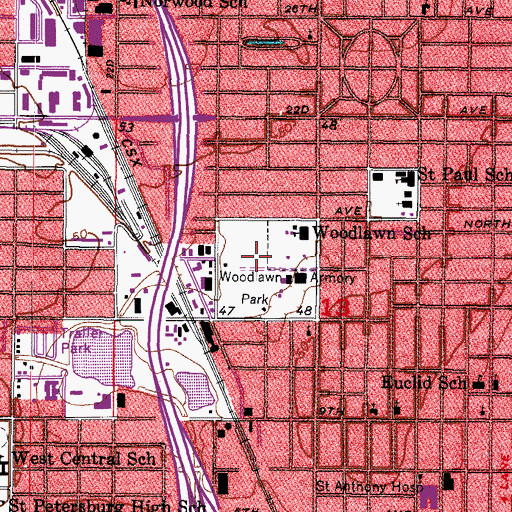 Topographic Map of Woodlawn Park, FL
