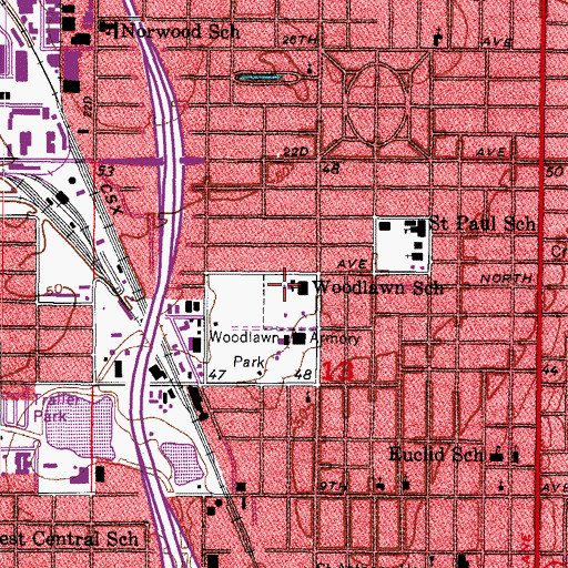 Topographic Map of Woodlawn Elementary School, FL
