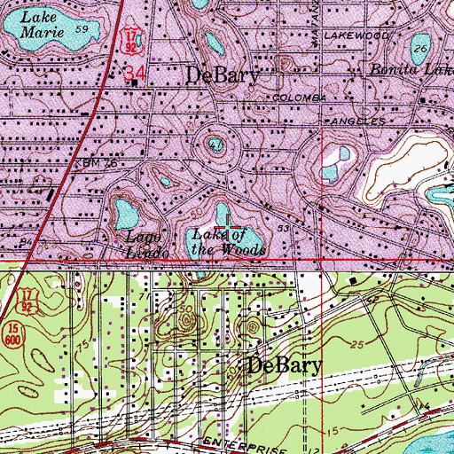 Topographic Map of Lake of the Woods, FL