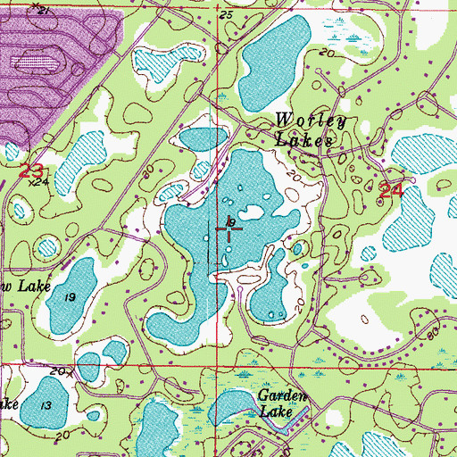 Topographic Map of Worley Lakes, FL