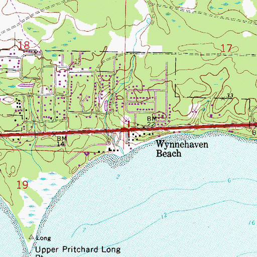 Topographic Map of Wynnehaven Beach, FL