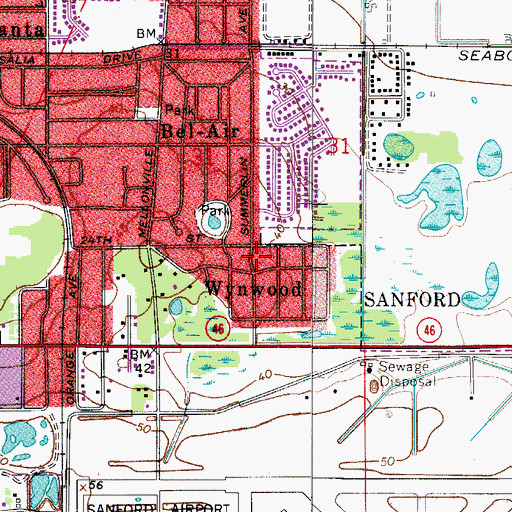 Topographic Map of Wynwood, FL