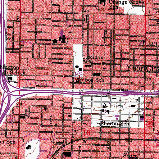 Topographic Map of Ybor School, FL