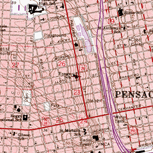 Topographic Map of Yonge School, FL
