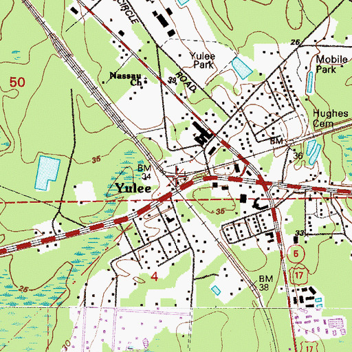 Topographic Map of Yulee, FL