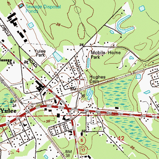 Topographic Map of Yulee Cemetery, FL
