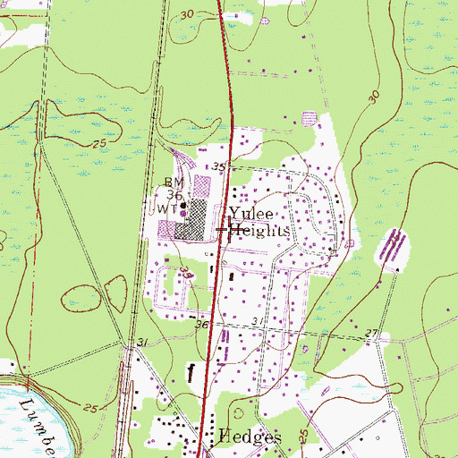 Topographic Map of Yulee Heights, FL