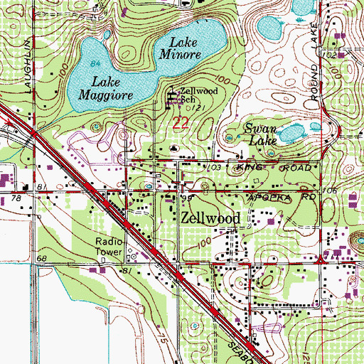 Topographic Map of Zellwood, FL