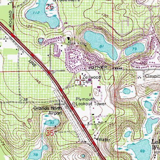 Topographic Map of Zellwood Cemetery, FL