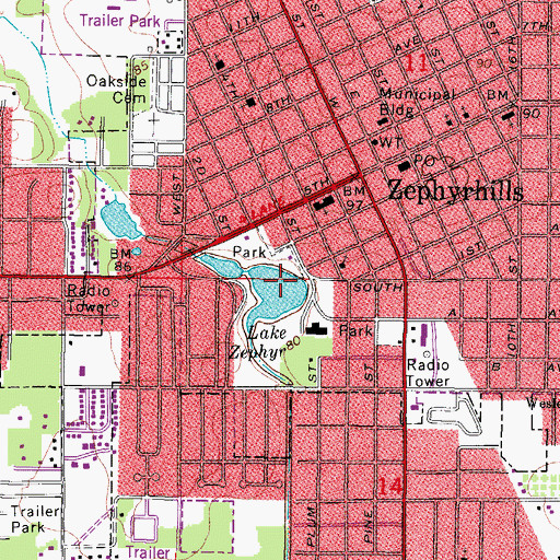 Topographic Map of Lake Zephyr, FL