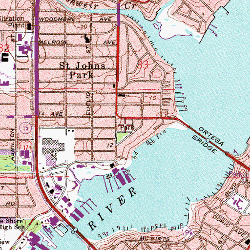 Topographic Map of Lakeside Park, FL