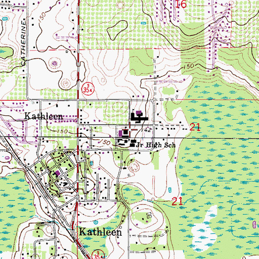 Topographic Map of Kathleen Elementary School, FL