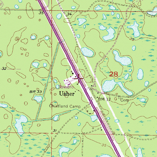 Topographic Map of Usher Forestry Lookout Tower, FL