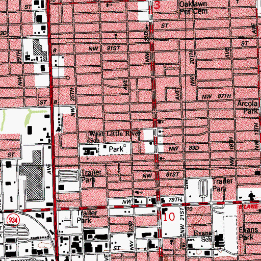 Topographic Map of Arcola Lakes Community Park, FL