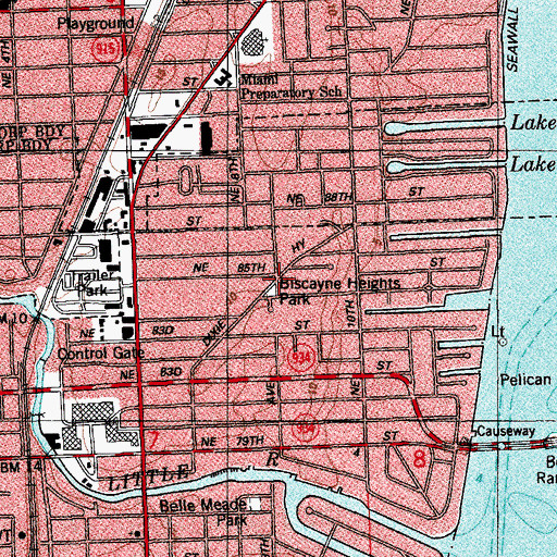 Topographic Map of Biscayne Heights Park, FL