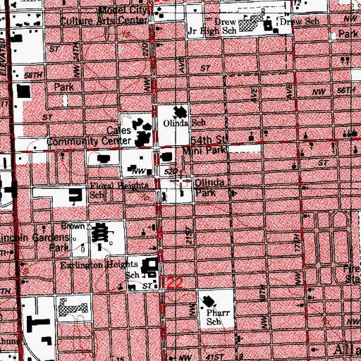 Topographic Map of Olinda Park, FL