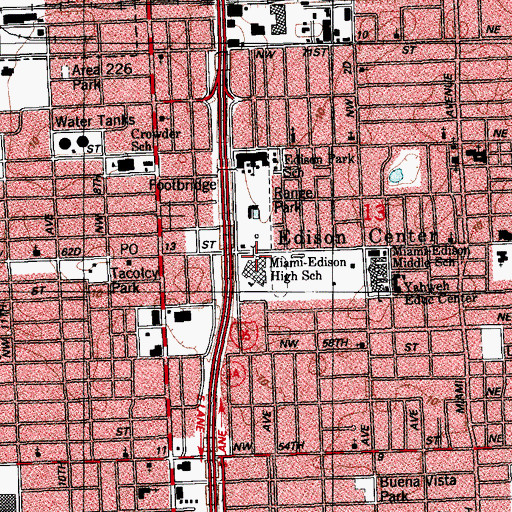 Topographic Map of Miami Edison Senior High School, FL