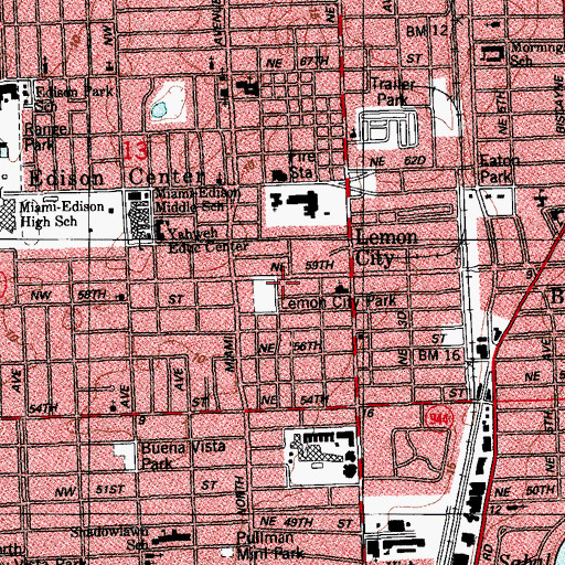 Topographic Map of Lemon City Park, FL