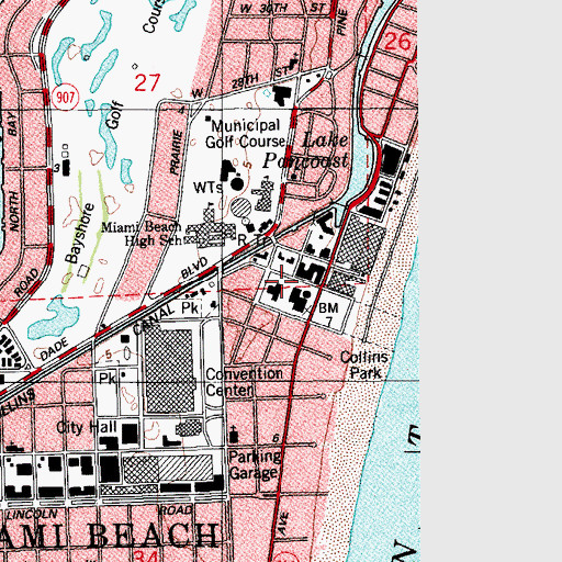 Topographic Map of Bass Museum of Art, FL